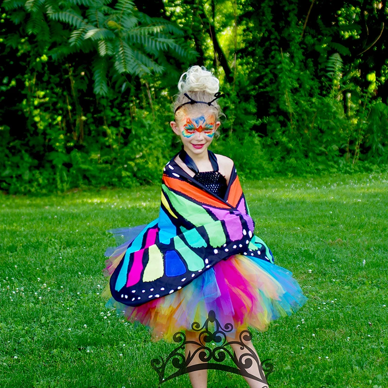 Bright Rainbow Butterfly Tutu Dress Little Kids Girls Halloween Costume Outfit Children Birthday Party Beach Holiday Tulle Dresses (8)