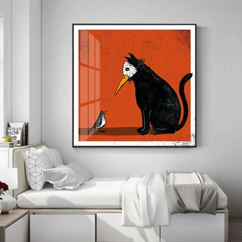 

RELIABLI ART Cat With Mask Bird Animal Pictures For Home Canvas painting Posters And Prints Wall Art For Living Room Decoration