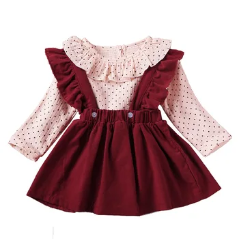 

DFXD Newborn Girls Clothes Set 2020 Spring Fashion 2PC Outfits Peter Pan Collar Polka Dot Romper+Wood Ear Strap Skirt Cotton