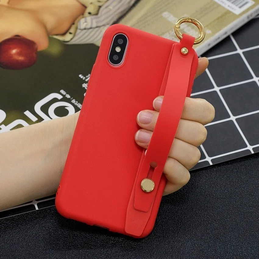 Мягкий чехол из ТПУ ярких цветов для huawei P8 P9 P10 P20 P30 mate 10 20 lite Pro с ремешком на запястье, держатель для задней крышки телефона - Цвет: red Strap