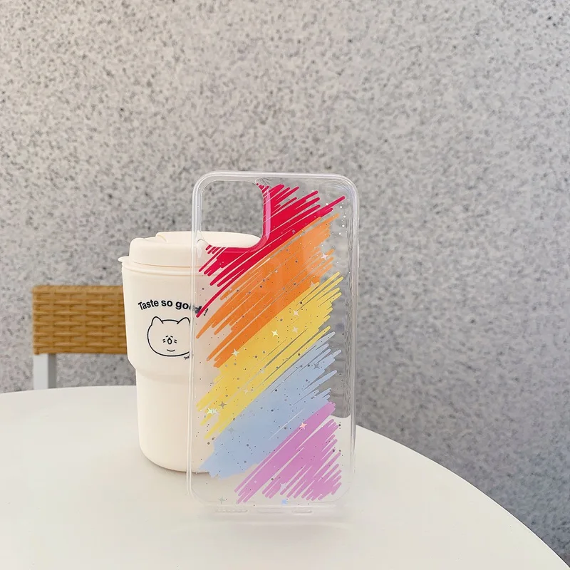 

Rainbow transparent mobile phone case For iphone X S Max XR Luxury Anti-fall case 11 Pro Max phone case 8 7 6 S Plus phone cover