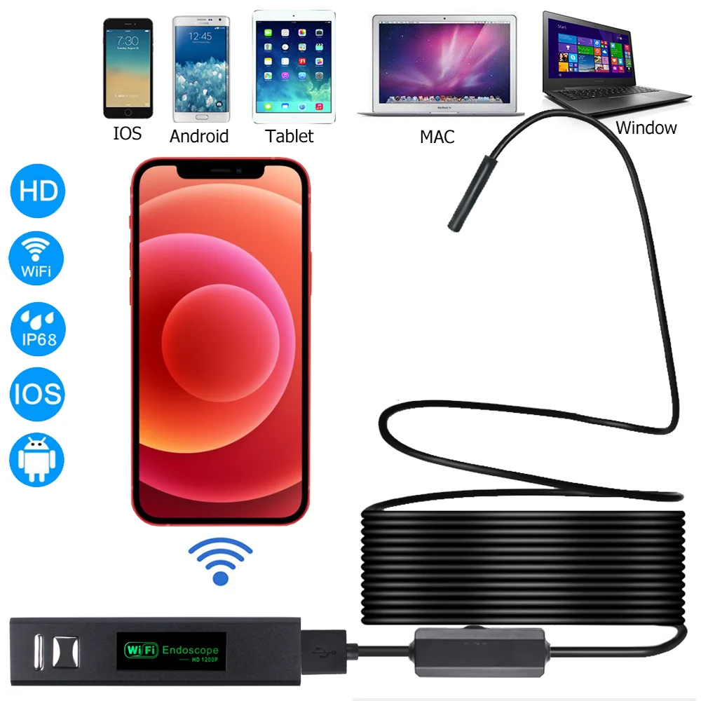 Камера-Эндоскоп для Iphone IOS и Android wi-fi водостойкая IP67 HD 1200P | Безопасность защита