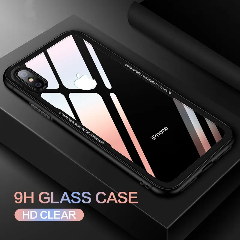 

Tempered Glass Phone Case For iPhone 11 X 10 7 8 Transparent Protective Glass Cases For Apple iPhone X MAX 8 7 Plus Cover Coque