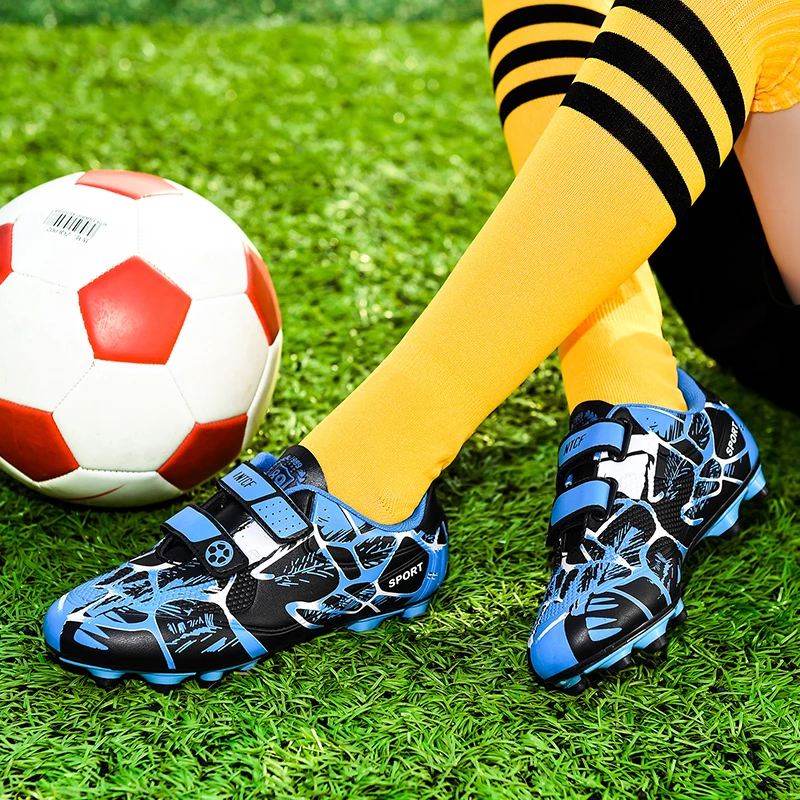 Kids Shoes Blue Printing Soccer Shoes Kids Boys Girls Cleats Football Shoe