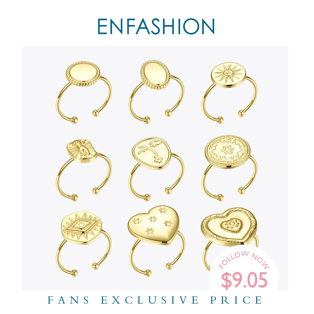 

ENFASHION Sun Rings For Women Face Gold Color Stainless Steel Geometric Star Finger Ring Fashion Jewelry Dropshipping R194029