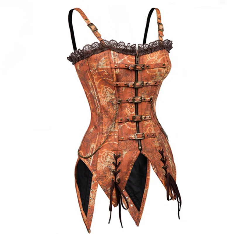 Ретро корсет бюстье стимпанк песочный женские готические корсеты и с ремешком