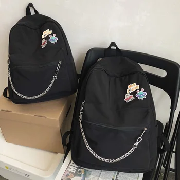 

Backpack Unisex Backpack Women Shoulder Bag solid color with badge chain School Bag Teenage Girl Children Backpacks Travel Bag