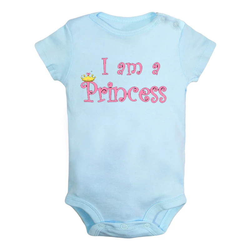 Одежда для новорожденных мальчиков и девочек с надписью «I am a princess I'm not a baby» комбинезон с принтом для малышей, боди с короткими рукавами, хлопковая одежда - Цвет: JaBaby2777BLD