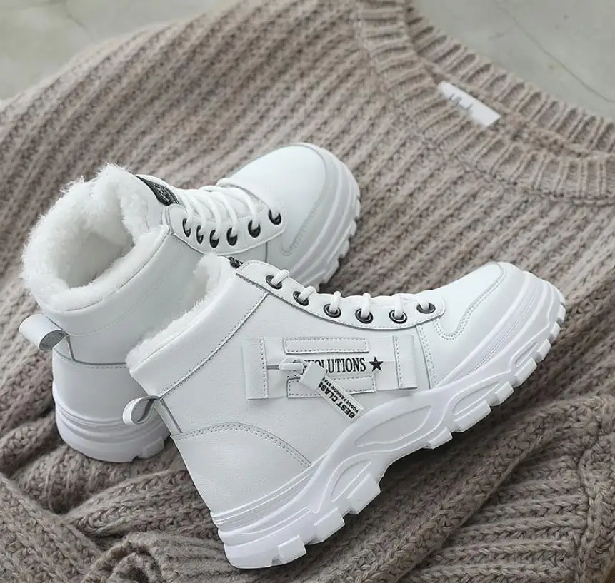 Botas mujer invierno/ г. Белые высокие зимние кроссовки, классические женские повседневные зимние ботинки утолщенные теплые женские кожаные ботинки