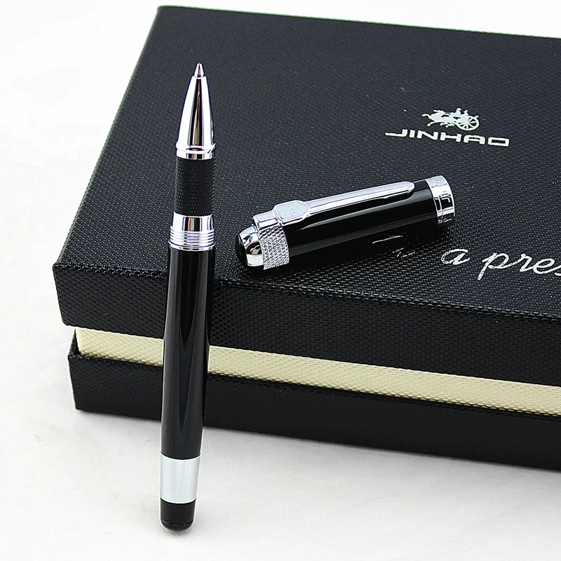 Серебристая черная Шариковая ручка Jinhao, черные шариковые ручки для школы, офиса, высокое качество, Подарочная коробка для друзей