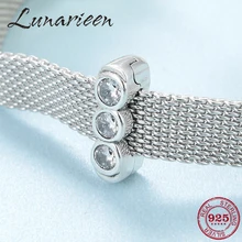 925 пробы Серебряная круглой формы в форме арахиса прозрачный CZ шармы-клипсы бусины подходят для отражения талисманы браслет для женщин ювелирных изделий