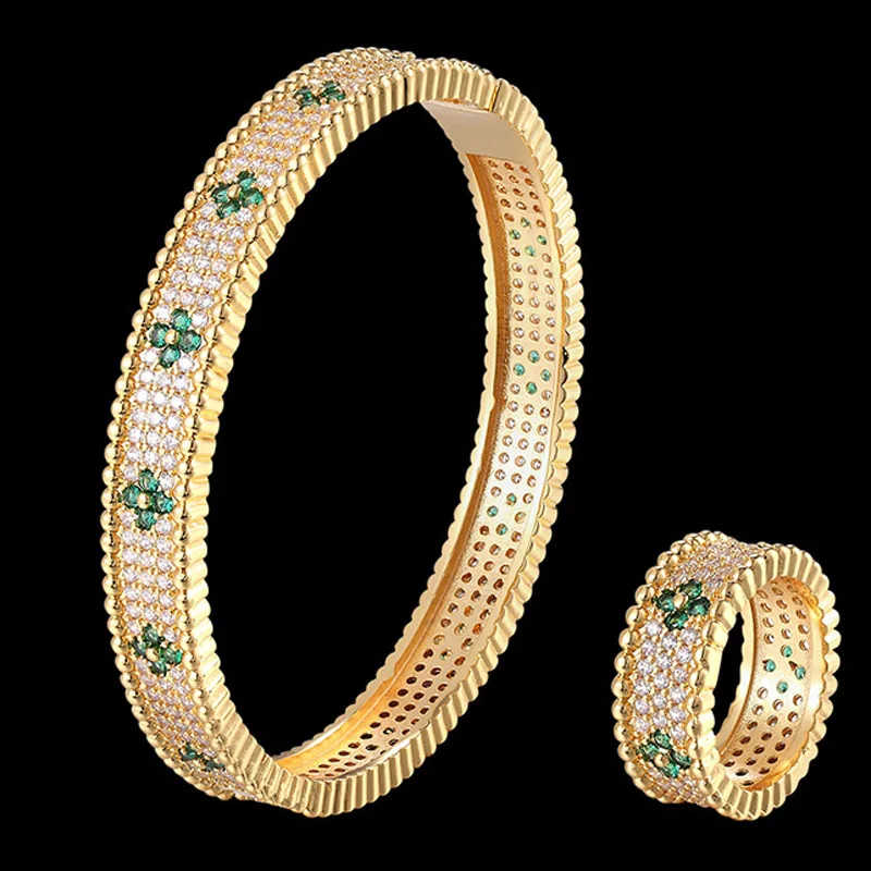 Zlxgirl Luxury brand Simple AAA cubic zircon bangle and Ring Jewelry Set wedding bridal bracelet couple gifts free shipping | Украшения и