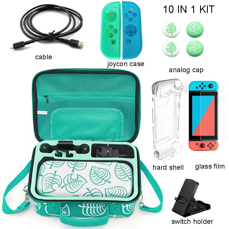 10 in 1 Kit Animal Crossing Storage Bag for Nintendo Switch Hard Shell Carrying Case Nintend Switch Accessories Box Waterproof