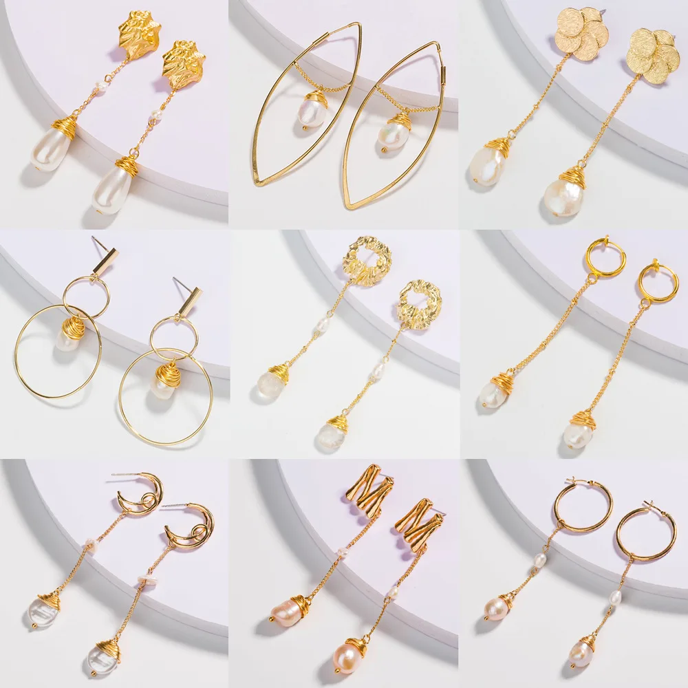 

Natural Freshwater Pearl Earrings Vintage Pearl Stud Earrings for Women Girls Gift Geometric Circle Europe and America Earrings