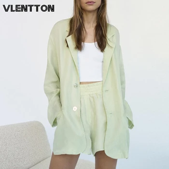 

2020 Spring Autumn Women OL Office Two Piece Set Solid Blazer Jacket Coat+Elastic Wide Leg Shorts Suits Casual Loose Tops Female