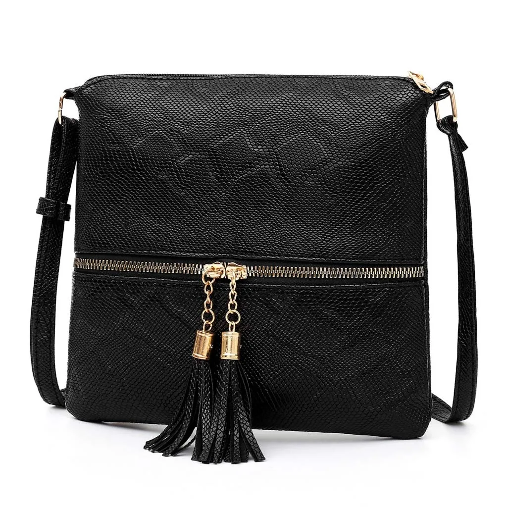 Fashion Women Tassel Snake Printing Zipper Messenger Bag Handbag Shoulder Bag Elegant Small Square Bags#YJ