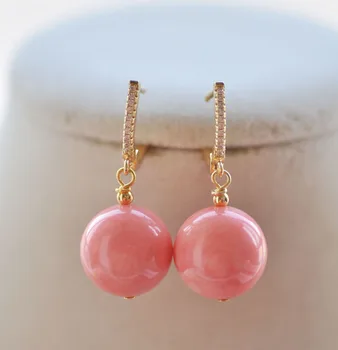 

S2465 Natural 16mm Pink Round Coral Bead Dangle Earring