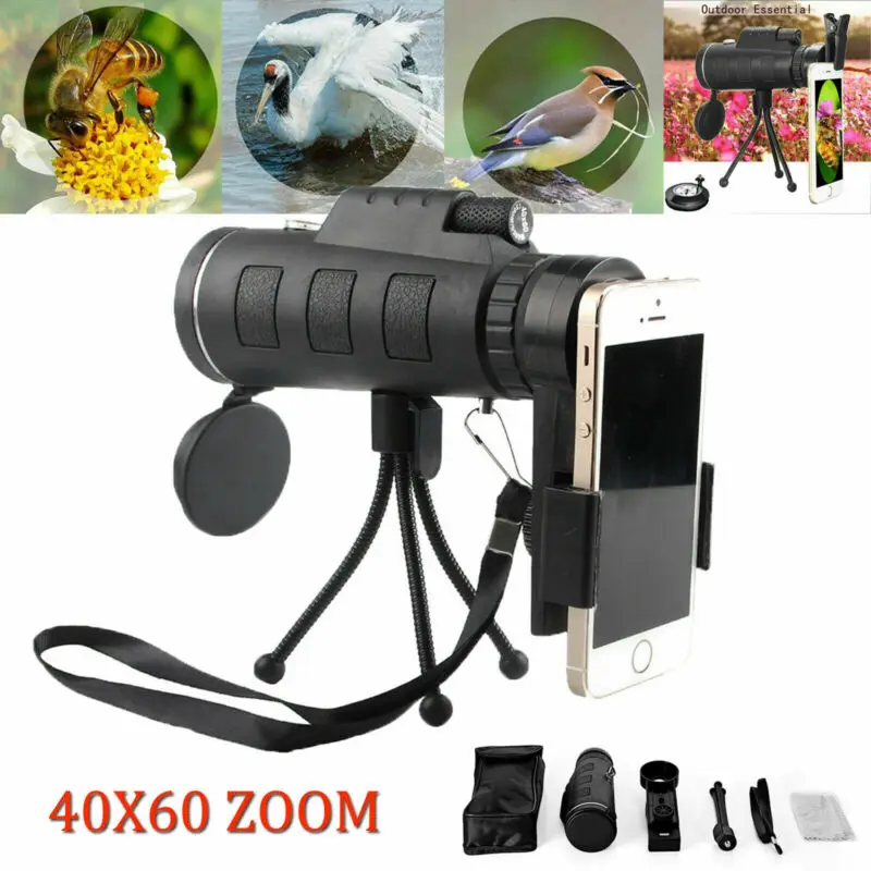 40X60 Zoom Optical HD Lens Monocular Telescope+ Tripod+ Clip For Universal Phone