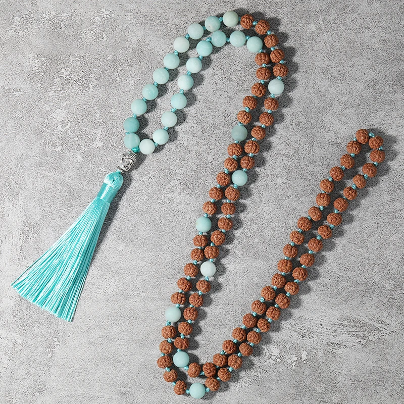 Japamala Collana Annodata In Rilievo Rosary Mala Rosario Benedizione Yoga Meditazione Gioielli Buddha Testa Ciondolo Nappa