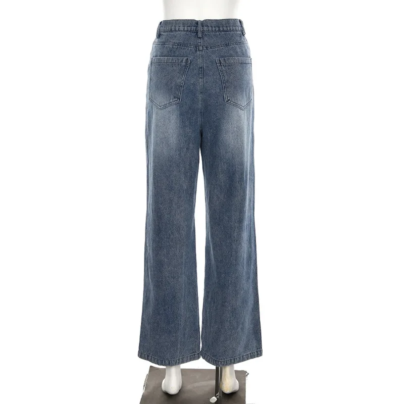 2019 осенние джинсы Рваные женские уличная Высокая талия молния широкие прямые джинсы Карманы брюк брюки Харадзюку Pantalon Mujer