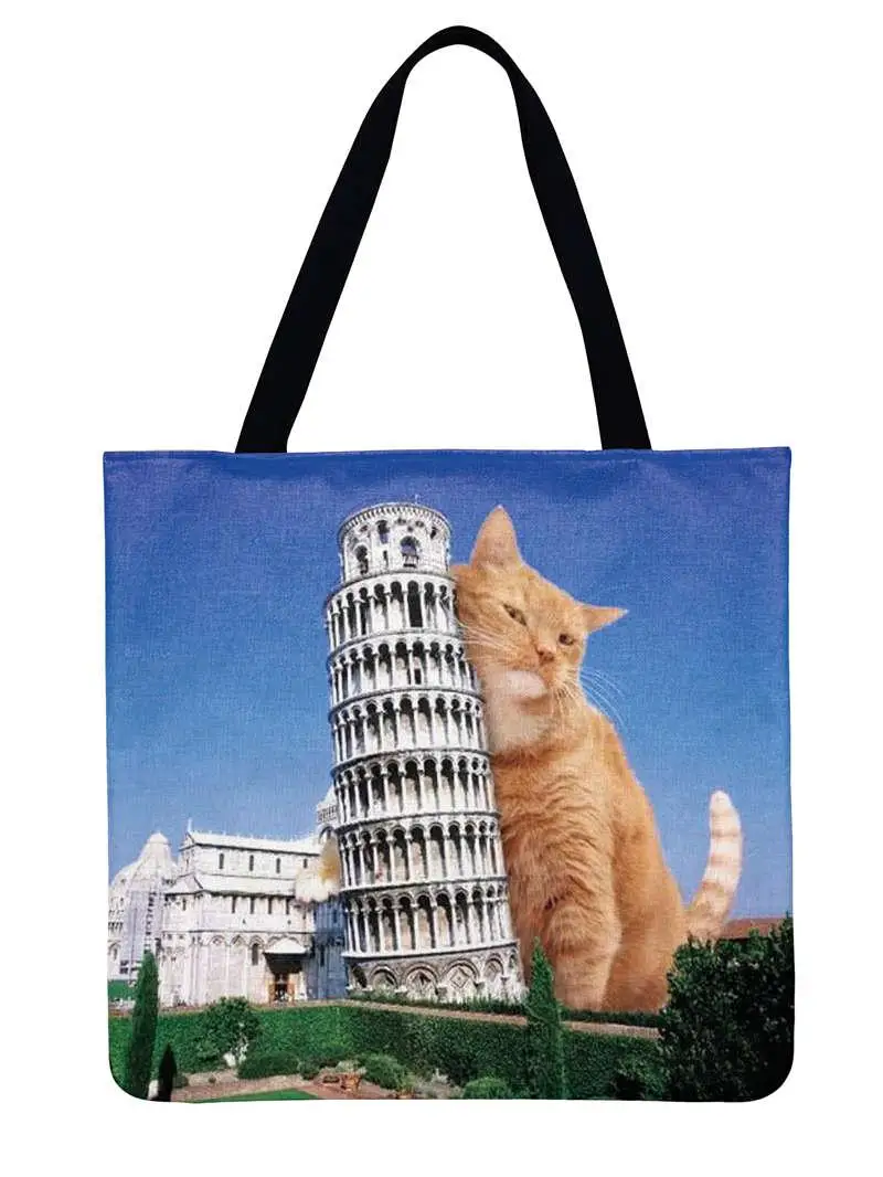 Женская сумка на плечо с забавным принтом кота, Повседневная Сумка-тоут из льна, пляжная сумка, складная сумка для покупок, многоразовая модная сумка - Цвет: 14