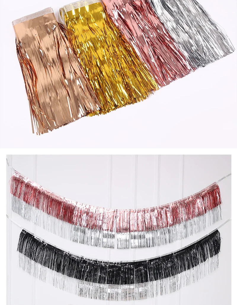 1.8M Creative 4 Layers Foil Tinsel Garland Curtains Birthday Party Wedding Ramadan Decoration Christmas Home Backdrop Wall Decor