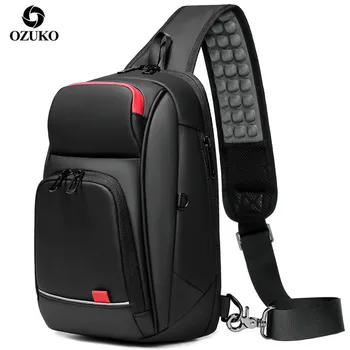 

OZUKO USB Charging Men Bag Crossbody Bag Waterproof Male Short Trip Messenger Sling Bag Mens Quality Shoulder Bag 9.7 inch iPad