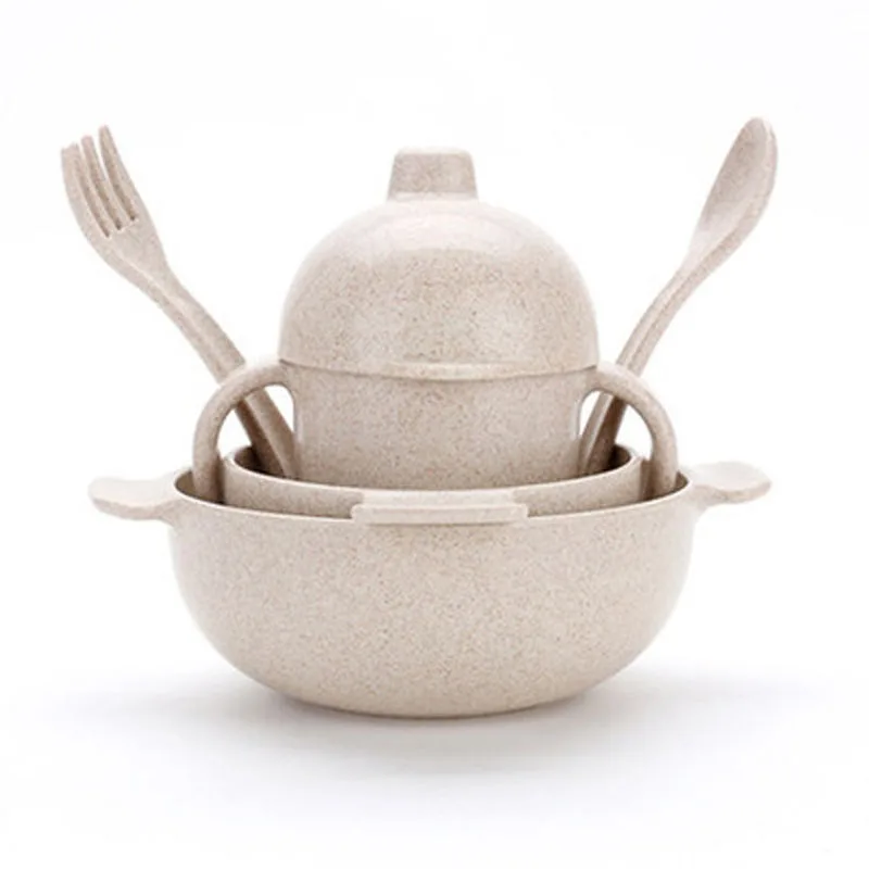 

Spoon Fork Cup Combination Kids Spoon Fork Set Solid Eco Friendly Products Anti-Fall Baby Food Bowl Kitchen Tools