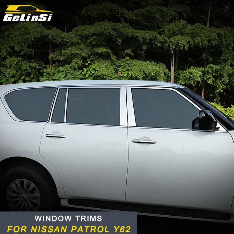 

GELINSI for Nissan Patrol Y62 Auto Car Styling Door Window Decoration Pad Chrome Cover Trim Frame Sticker Exterior Accessories