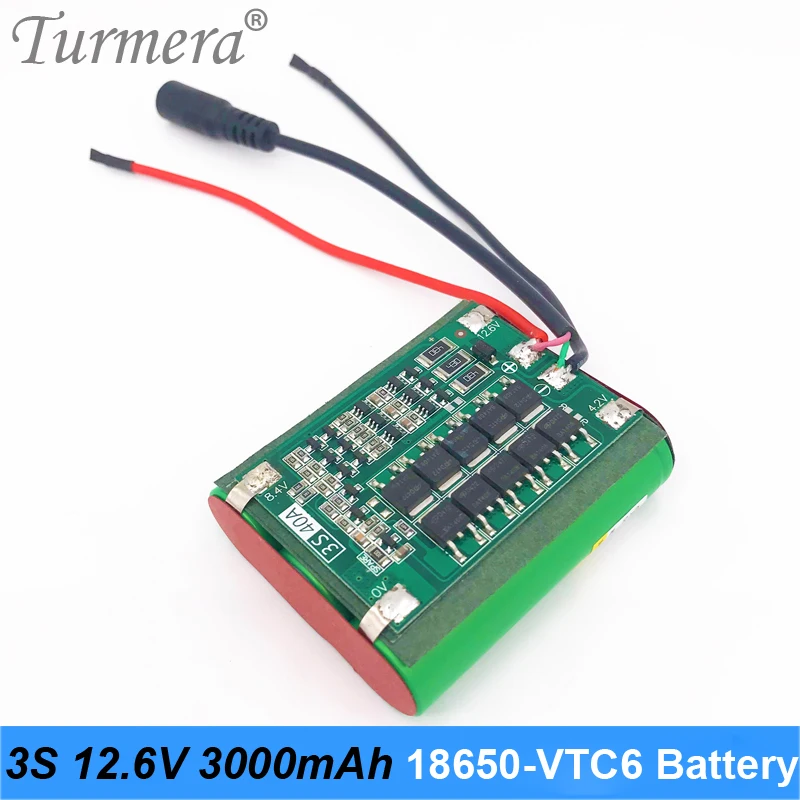 3S 10.8V 12.6V 3000mAh Reachargeable Lithium Battery Pack US18650VTC6 3000mAh 30A Battery Cell with 3S 40A BMS for Screwdriver 02