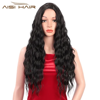 

AISI HAIR 26inches Kinky Curly Long Wig Middle Part Black Lace Wig Heat Resistant Fiber Synthetic Wigs for Black Women