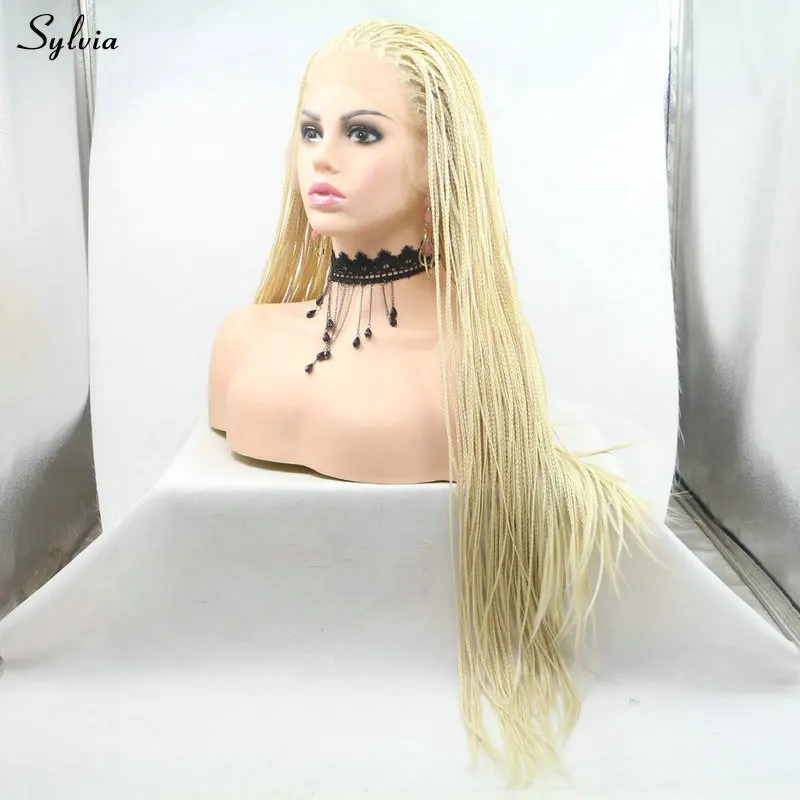Sylvia афро Плетеный парик темно-коричневый/белый блонд/Блонд синтетические парики на кружеве натуральные волосы косички парик для женщин Косплей