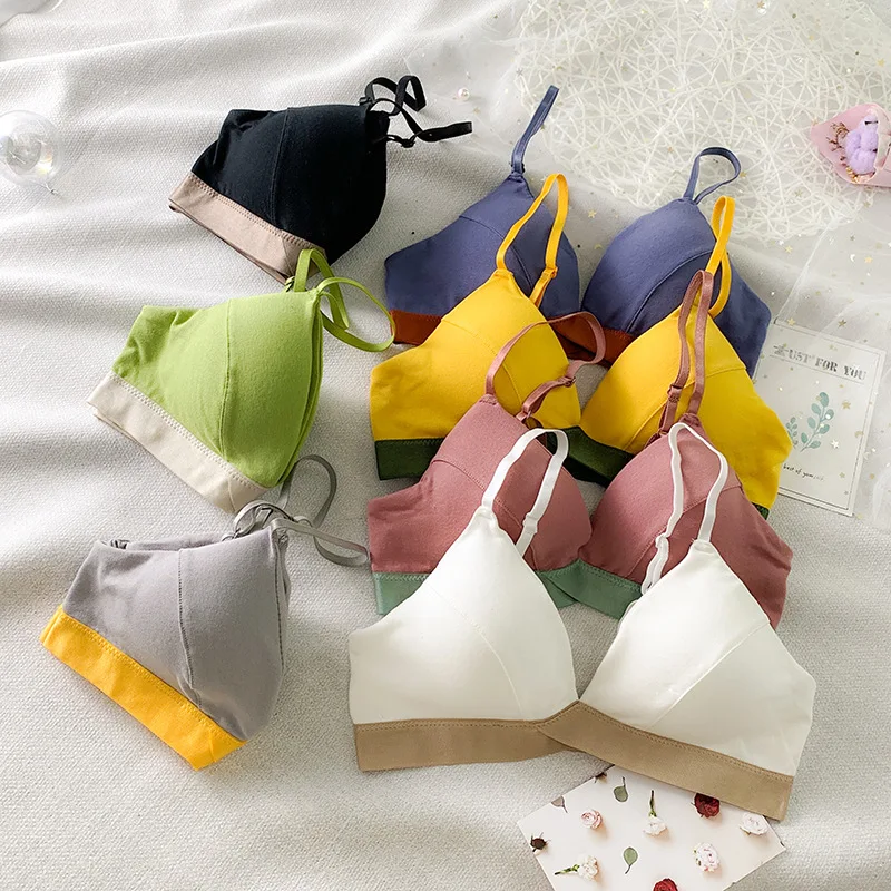 French Cotton Bralette Push Up Bras for Women Seamless Underwear Deep V