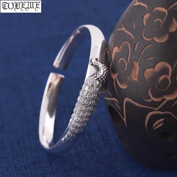 

100% 999 Silver Cuff Bracelet Pure Silver Peacock Bangle Women Bangle