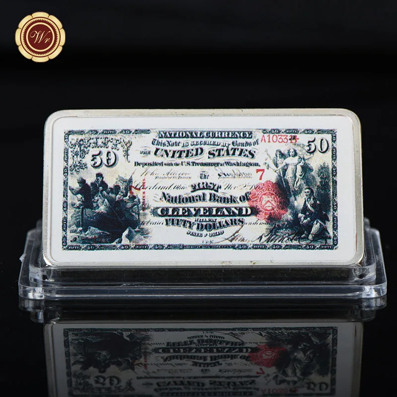 1875 USD 50 WR качество 999. 24k посеребренный бар 10 долларов США цветной вызов слиток монета с чехол для коллекции - Цвет: 1875 USD 50