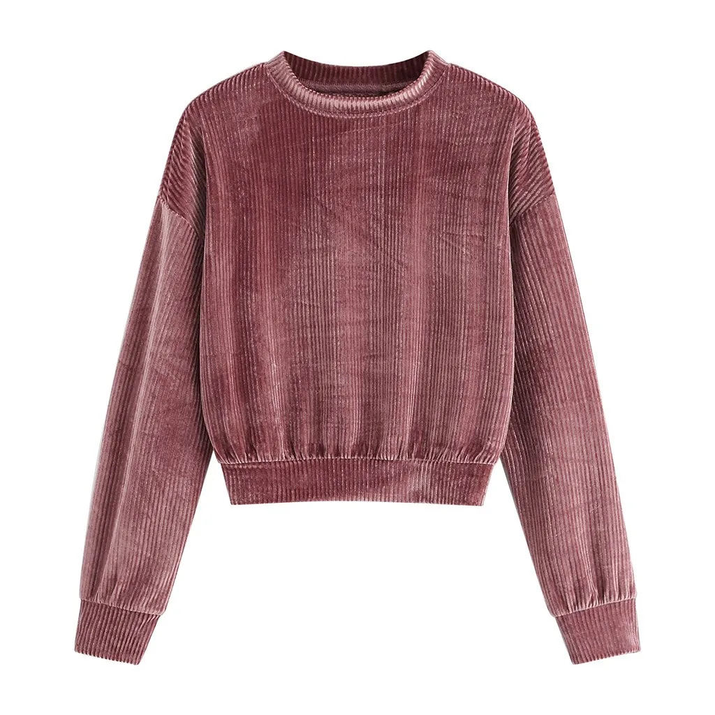 Pink Модные женские толстовки с капюшоном, повседневная однотонная блузка с круглым вырезом и длинным рукавом, свободный свитер, топы, Женская Теплая Зимняя Блузка# G30 - Цвет: Pink