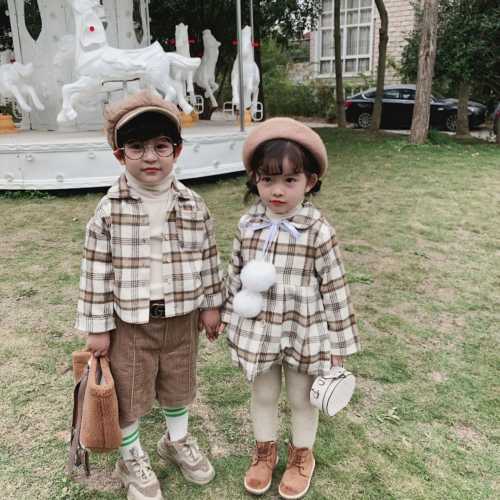 Детские рубашки в клетку Sister and Brother плюшевые платья/топы для малышей хлопковая