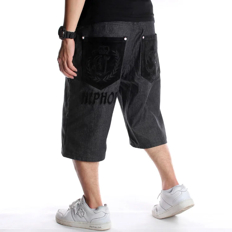 Men Staight Loose Skateboard Short Jeans New Summer Hip-hop Plus Size Denim shorts Men's Trend Embroidery Loose Shorts