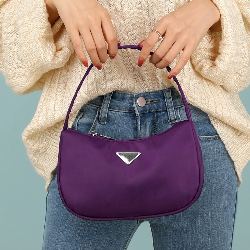 Ретро сумка-багет для женщин, трендовая винтажная нейлоновая сумка, женская маленькая субаксиллярная сумка, Повседневная Ретро Мини сумка через плечо