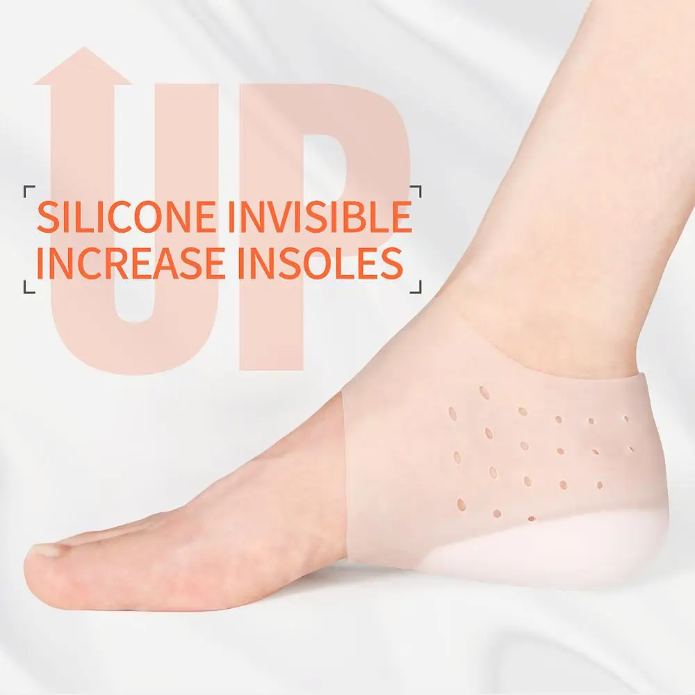 Unisex Invisible Height Increase Socks Heel Pads Silicone Lift Insoles Foot HOT