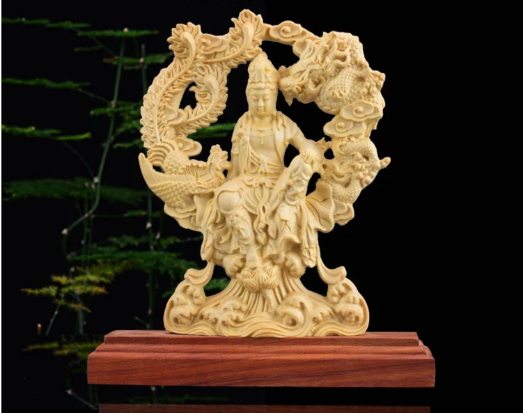 Китайский гуаньин резьба по дереву дракон и статуя Феникса резьба по цельному дереву домашний декор Лофт ремесла коммерческие подарки статуя Будды
