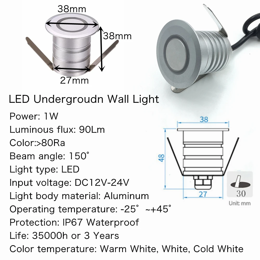 1W Led Step Light IP67 Waterproof Embedded Footing Pathway Staircase Corner Lamp Indoor Outdoor Recessed Wall Stair Light 12-24V