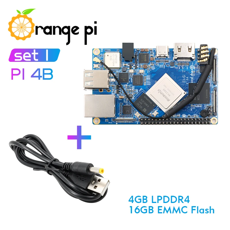 Силовой кабель Orange Pi 4B + 4 Гб DDR4 16 EMMC RK3399 NPU SPR2801S с одной платой поддержкой Android Ubuntu