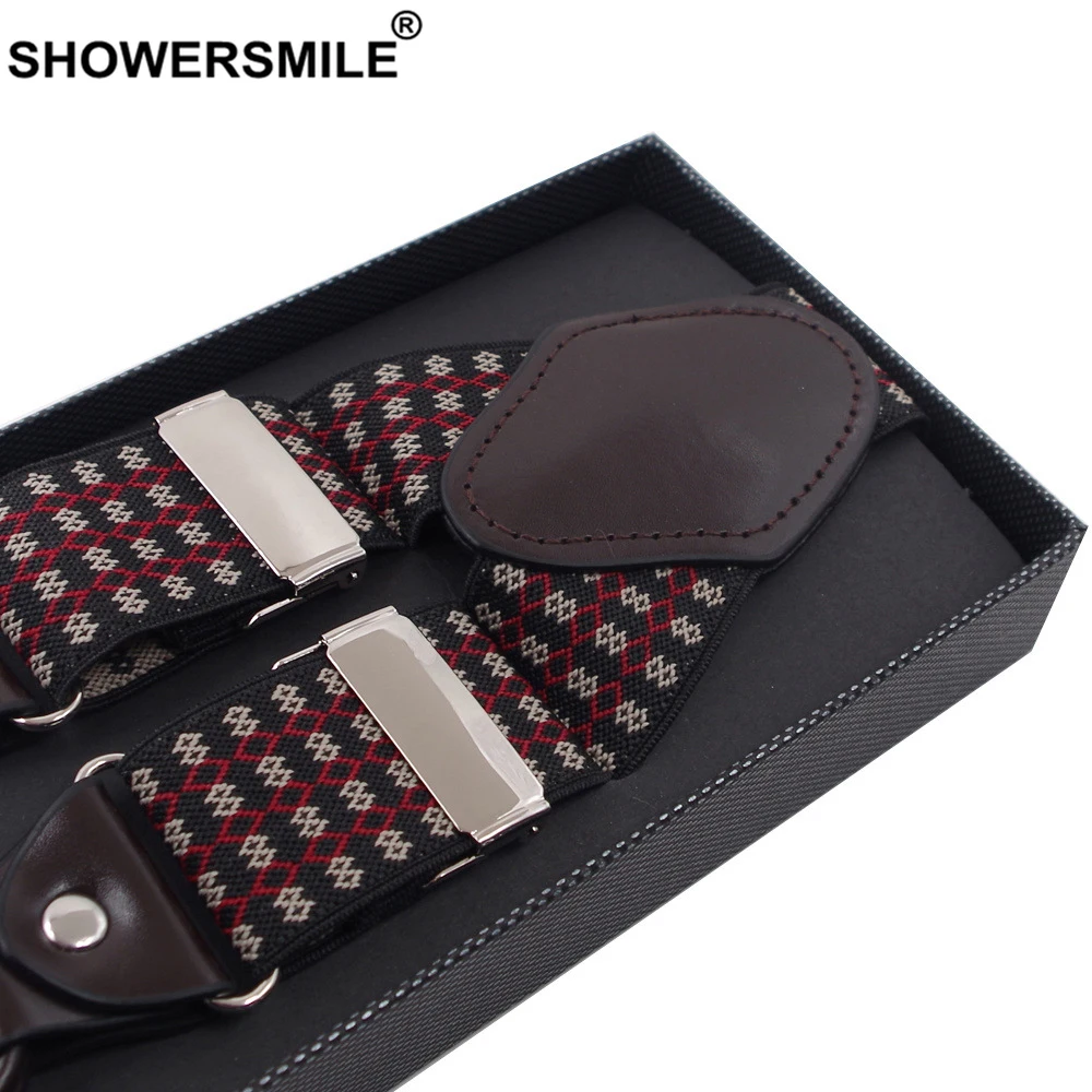 SHOWERSMILE мужские кожаные подтяжки с 6 клипсами Мужские штаны на подтяжках в клетку
