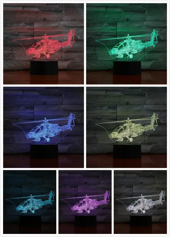 6 Вертолет модель самолета Usb 3d светодиодный ночной Светильник Иллюзия Lampara Fighter gece lambas Warplane вертолет настольная лампа прикроватный подарок - Испускаемый цвет: 6