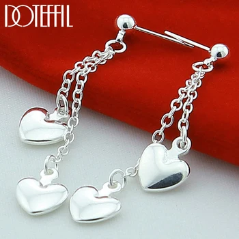 DOTEFFIL 925 Sterling Silver Solid Heart Drop Earrings For Woman Wedding Engagement Fashion Party Charm Jewelry