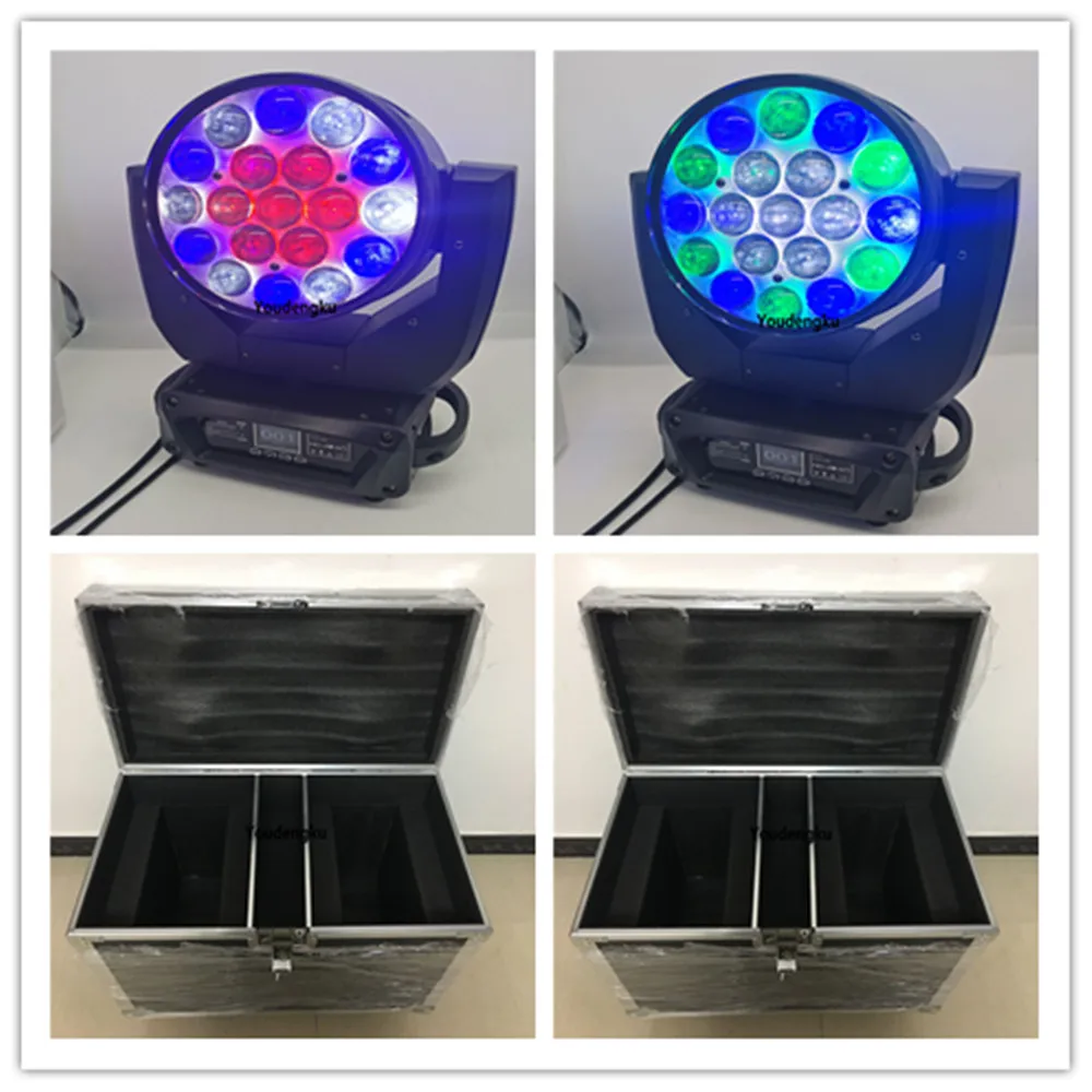 4pcs with roadcase 19x15w moving heads led wallwashers dmx rgbw 4in1 pixel control beam wash zoom led movinghead stage lighting