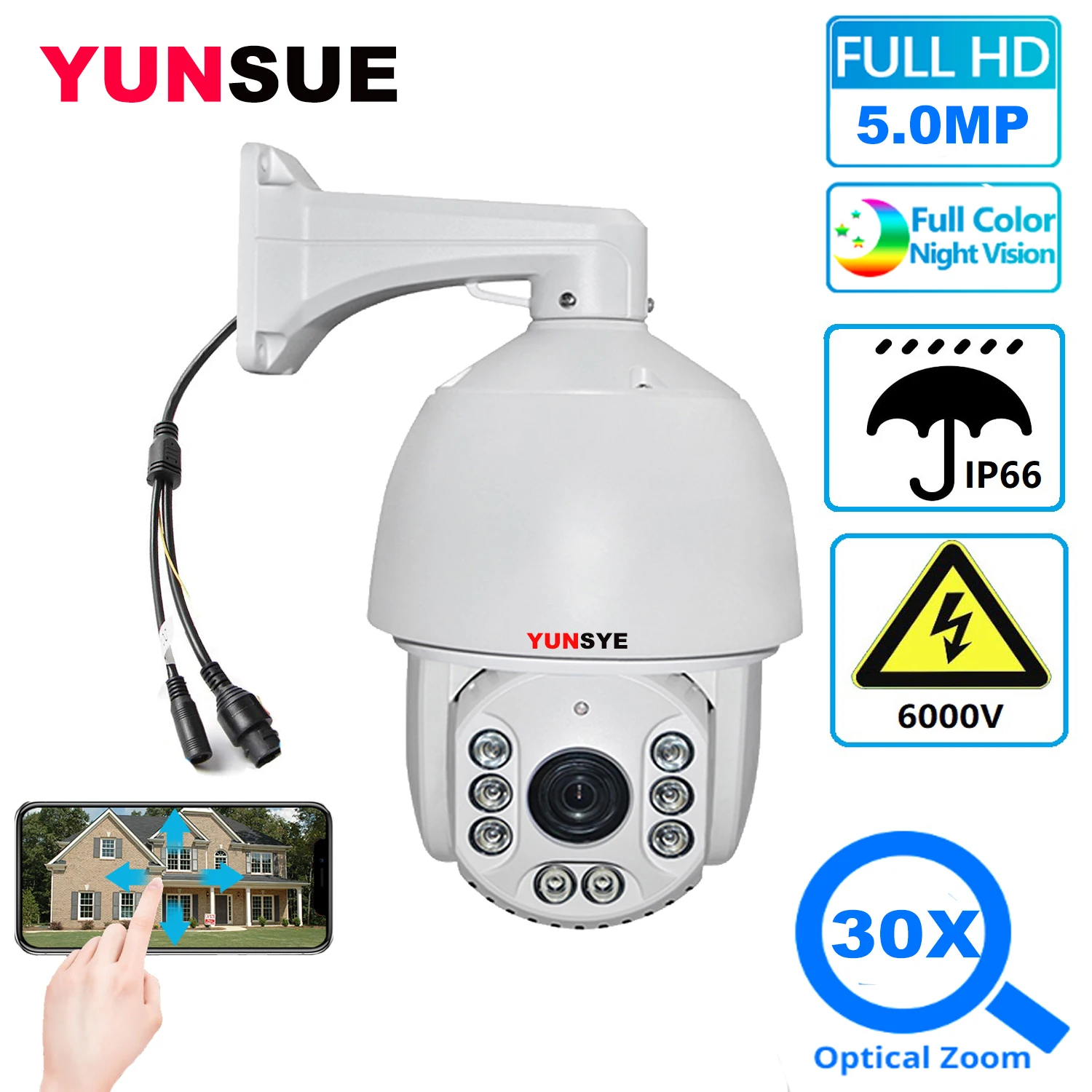Камера Наружного видеонаблюдения YUNSYE 1080P 5 Мп 8 PTZ Onvif2.4 30-кратный зум