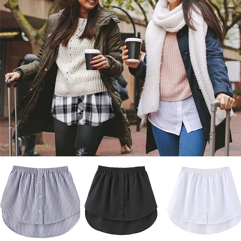 Women's Shirt Extender - Cotton Fake Hem Skirt For Layering Under Short Tops & Dresses