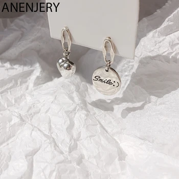 

ANENJERY Circular Love Heart Asymmetric Drop Earrings 925 Sterling Thai Silver Earrings For Women Party Jewelry S-E1162